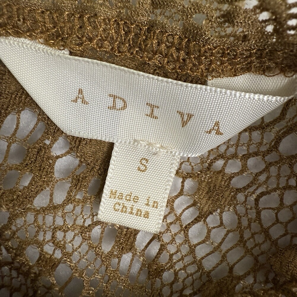 ADIVA Lace Top Sheer Floral Flutter Sleeve High Neck Fairy Festival Brown Size S - Picture 3 of 7